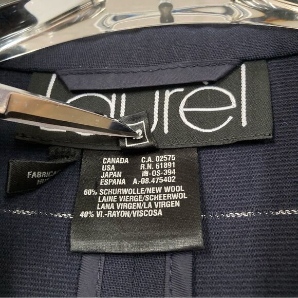 Laurel by Escada Blazer Women 42 Wool Blend Navy‎ Blue Windowpane Plaid Jacket - Picture 9 of 10